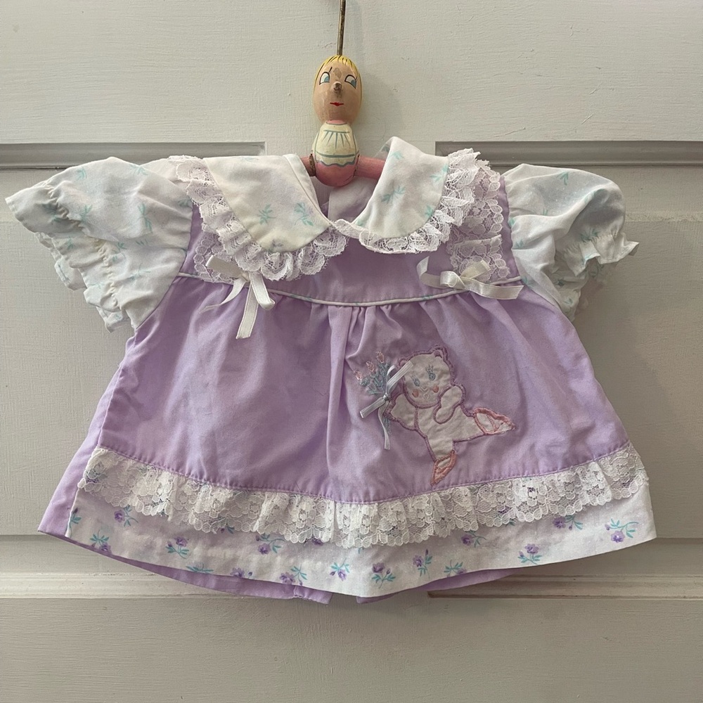 Vintage Lavender Baby Dress with Lace Trim